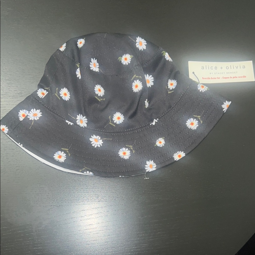 Alice + Olivia Black and White Floral Bucket Hat